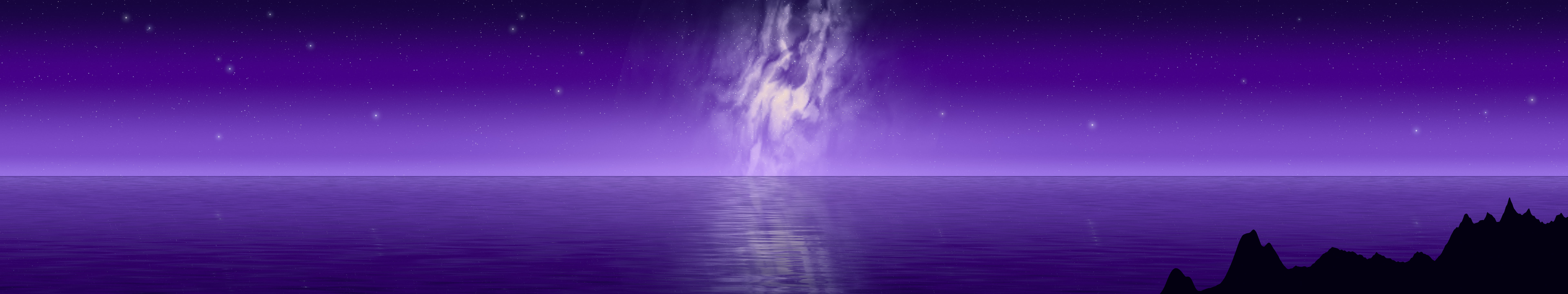 Purple Milky Way over the Ocean triple monitor wallpaper, 7680 × 1440