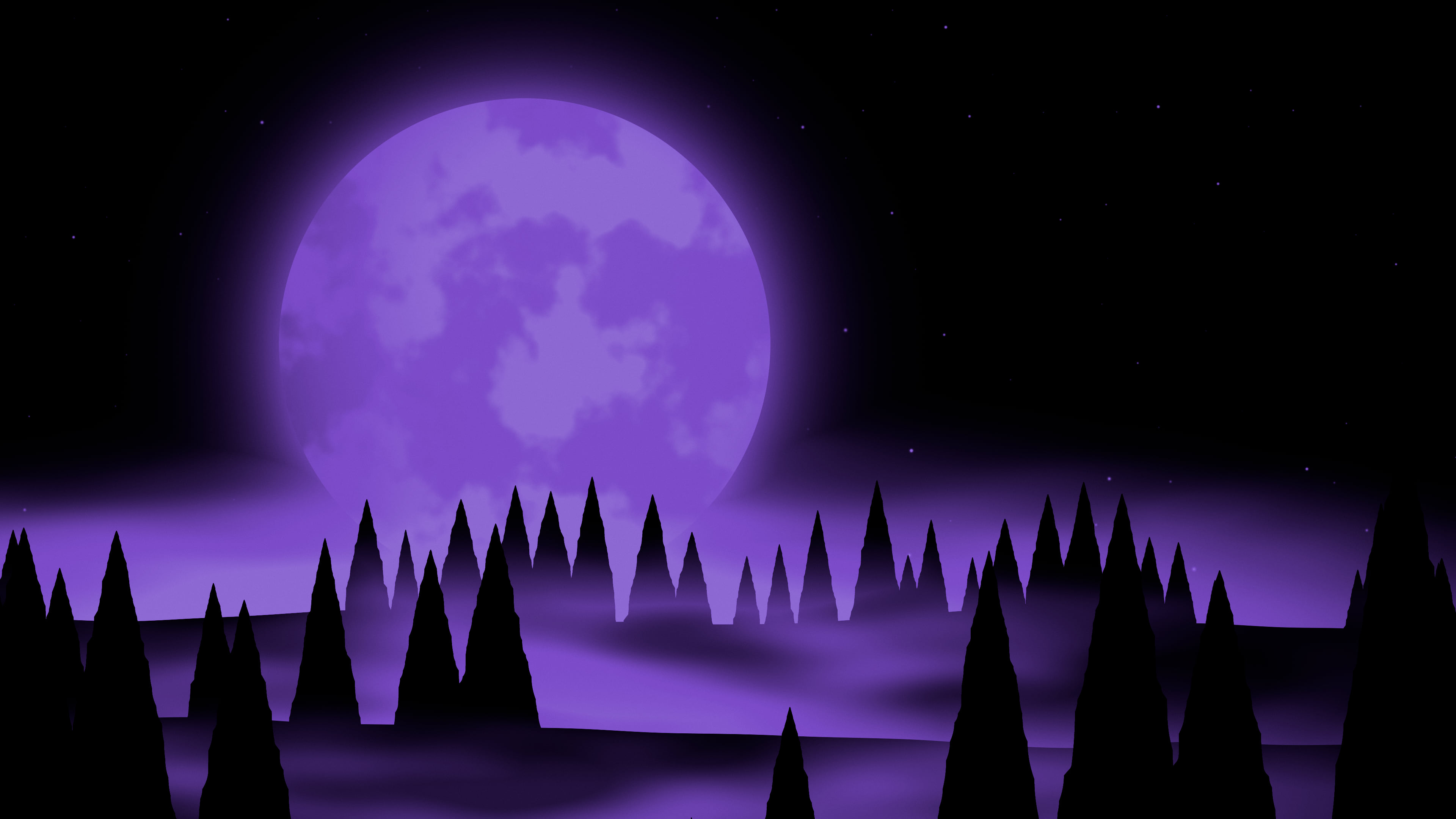 Purple Moon Over a Pine Forest desktop wallpaper in 4K