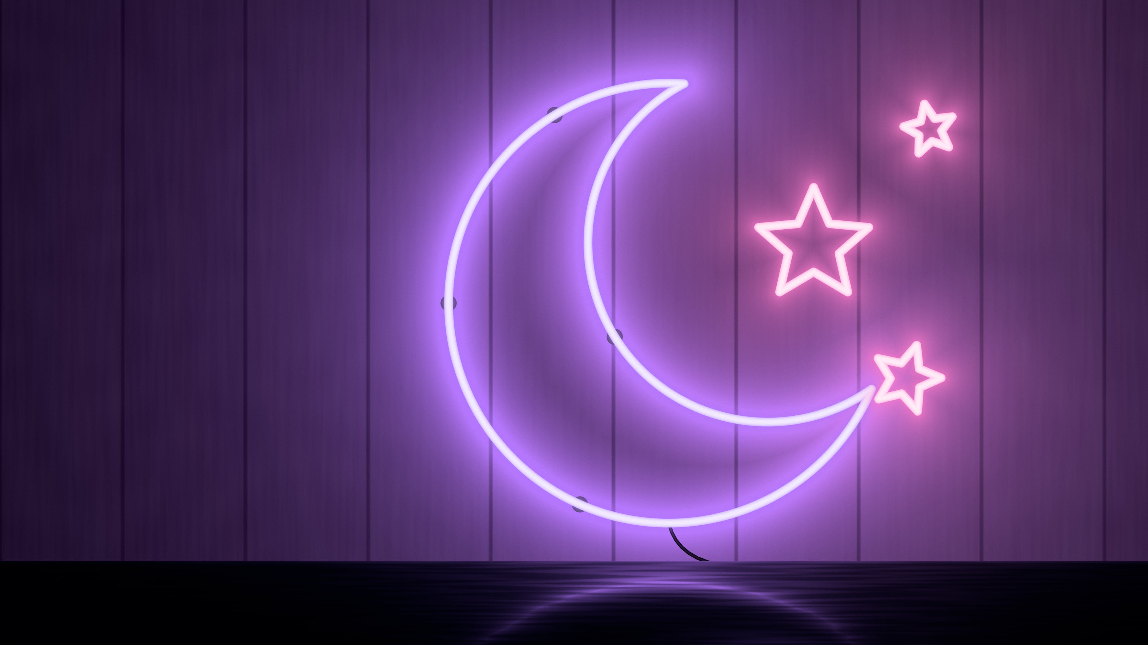 Purple Neon Moon desktop wallpaper in 4K