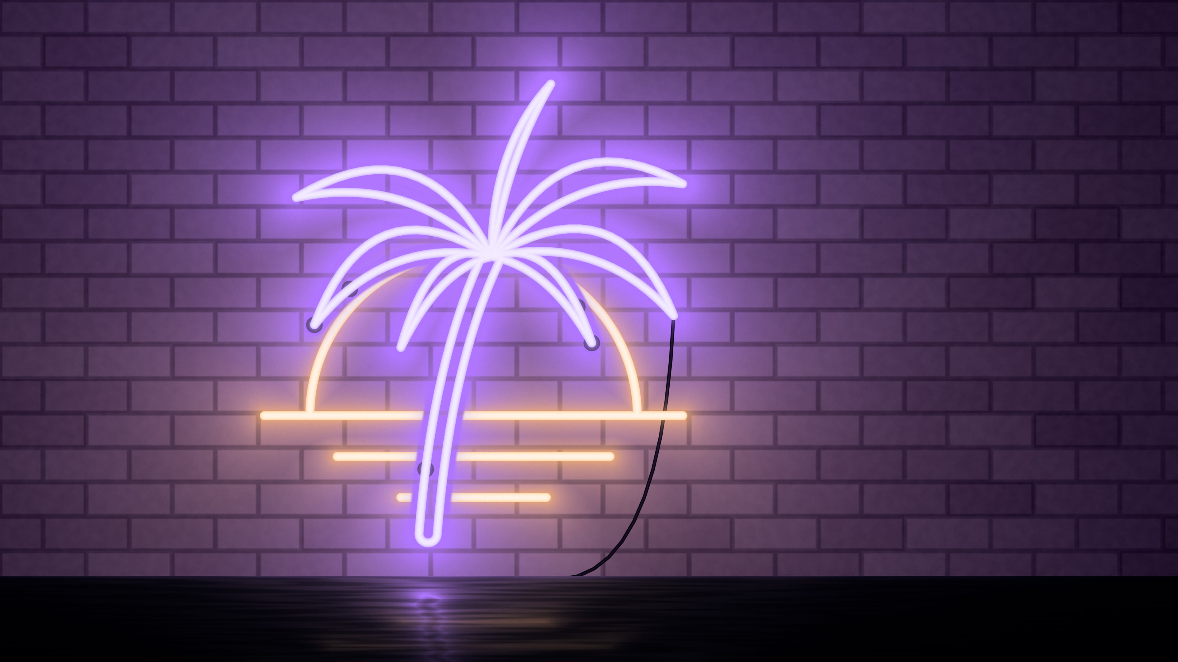 Purple Neon Palm Tree desktop wallpaper in 4K