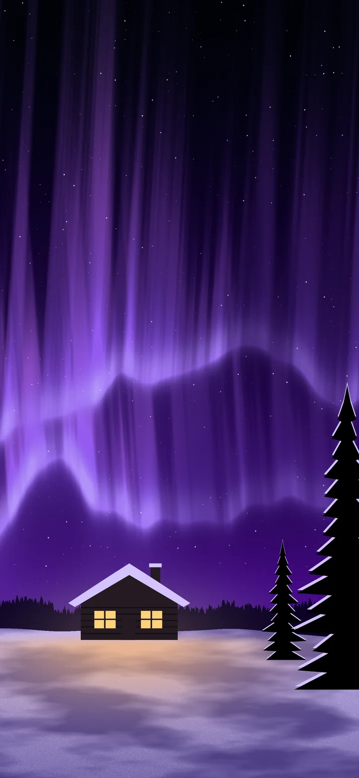 Purple Northern Lights Cabin wallpaper for iPhone and Android