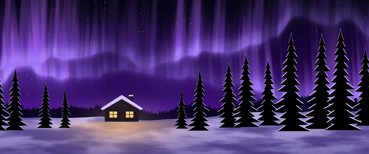 Purple Northern Lights Cabin ultrawide wallpaper, 3440 × 1440
