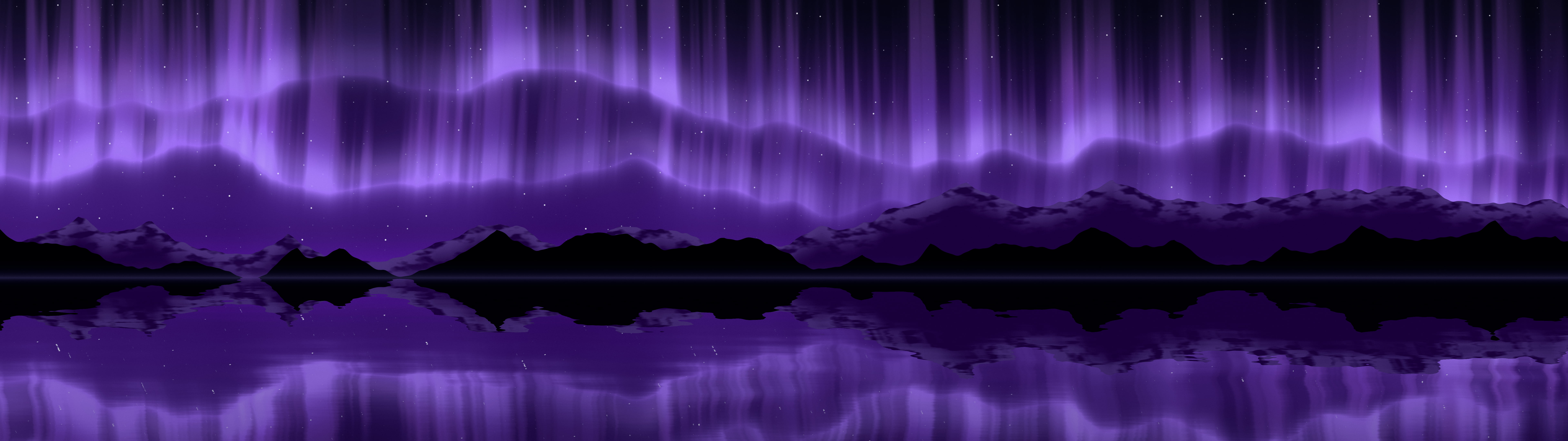 Purple Northern Lights over a Lake dual monitor wallpaper, 7680 × 2160
