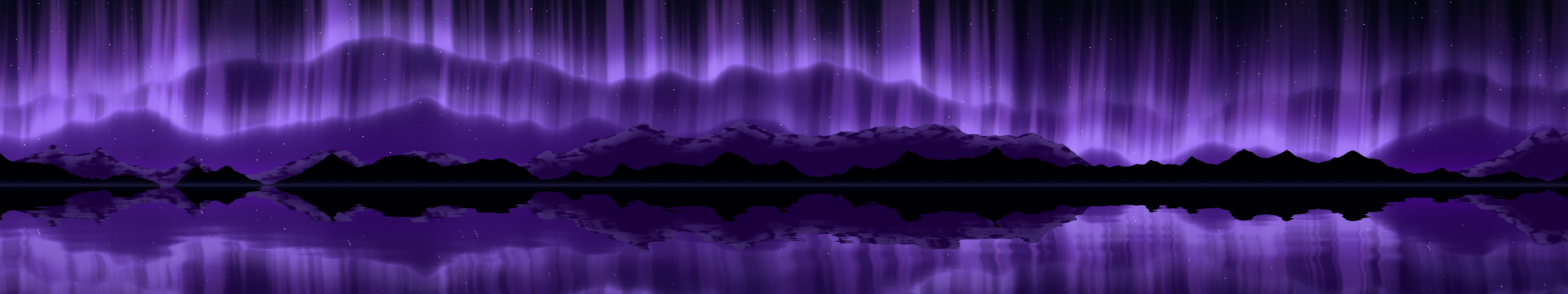 Purple Northern Lights over a Lake triple monitor wallpaper, 7680 × 1440