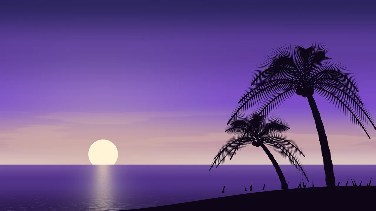 Purple Palm Tree Sunset desktop wallpaper in 4K