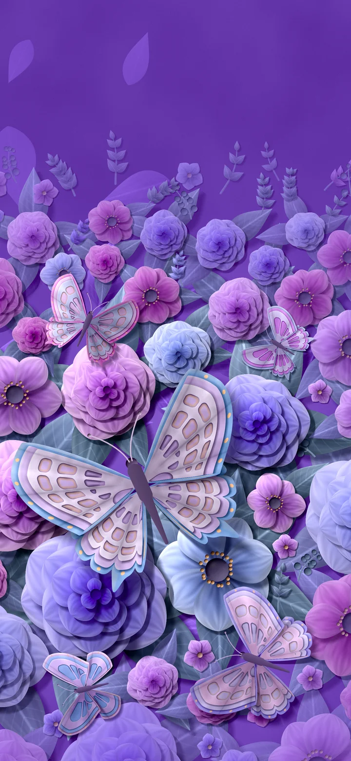 Purple Paper Butterflies and Flowers wallpaper for iPhone and Android