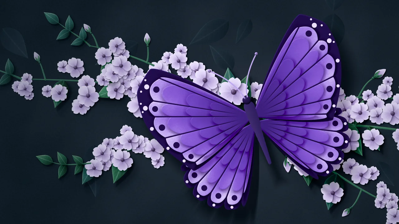 Purple Paper Butterfly desktop wallpaper in 4K