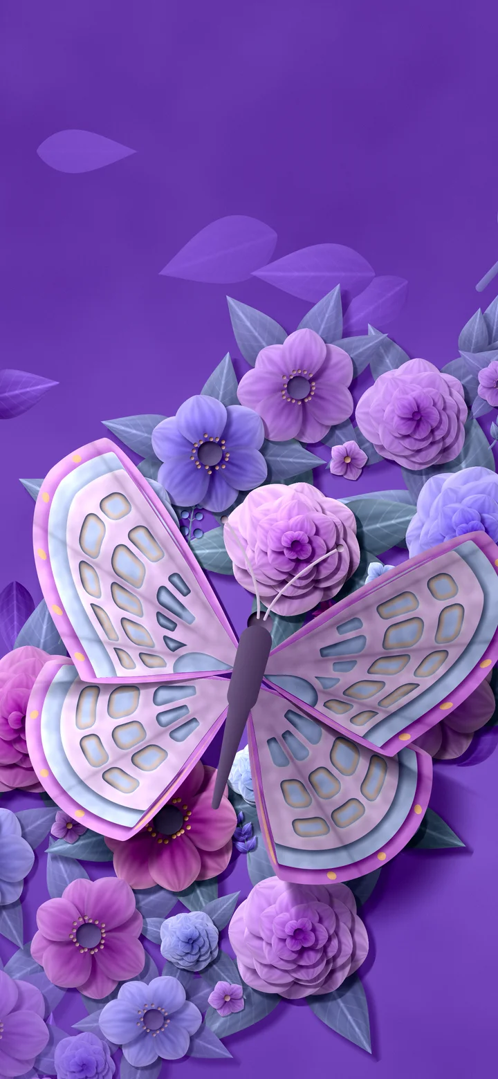 Purple Paper Butterfly on Flowers wallpaper for iPhone and Android