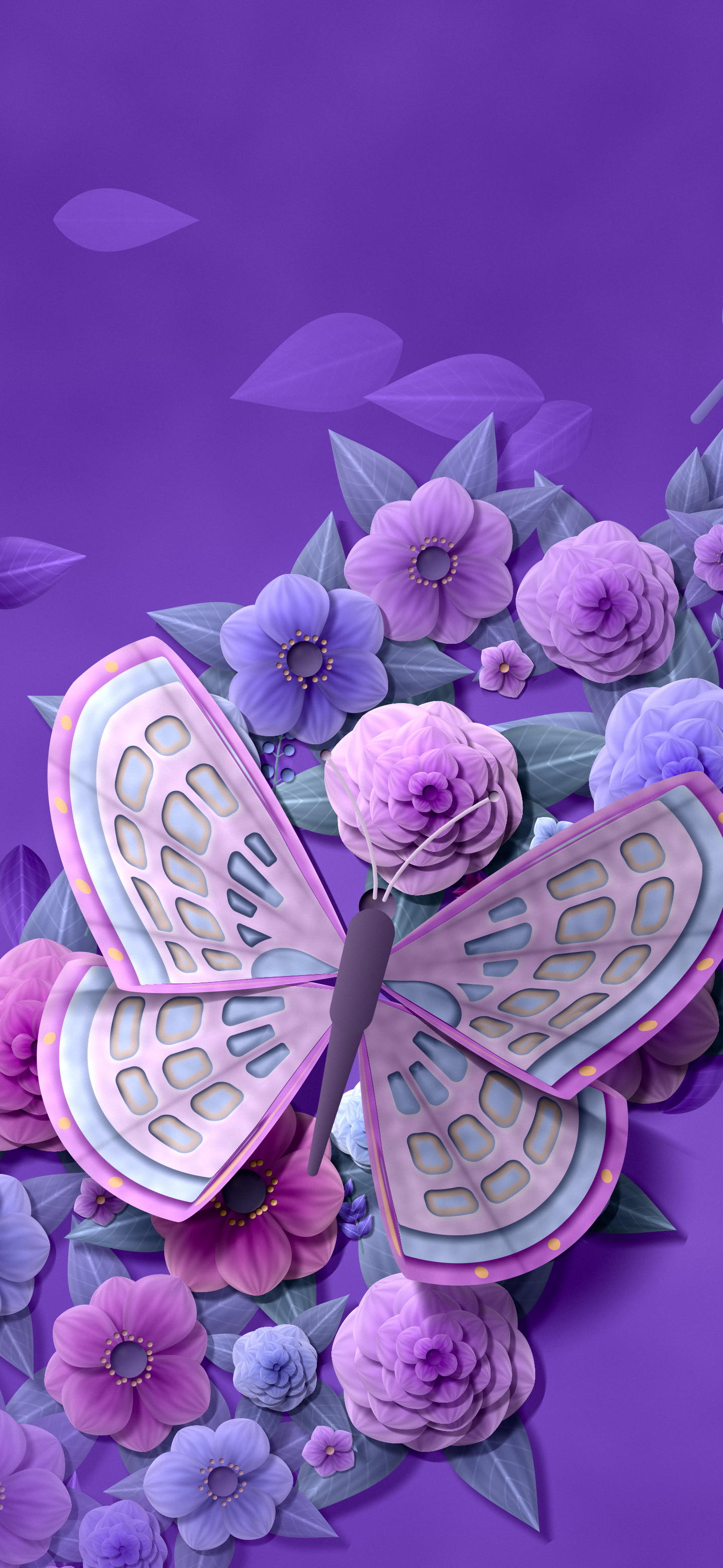 Purple Paper Butterfly on Flowers wallpaper for iPhone and Android