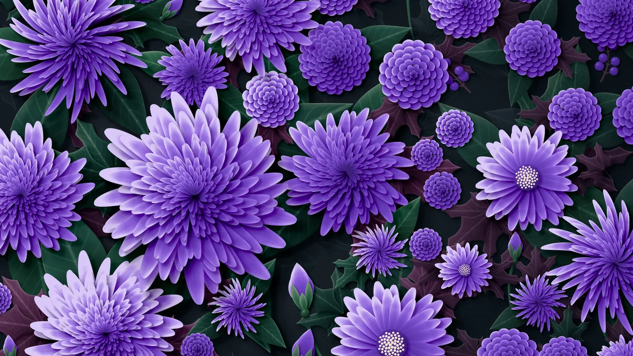 Purple Paper Chrysanthemums desktop wallpaper in 4K
