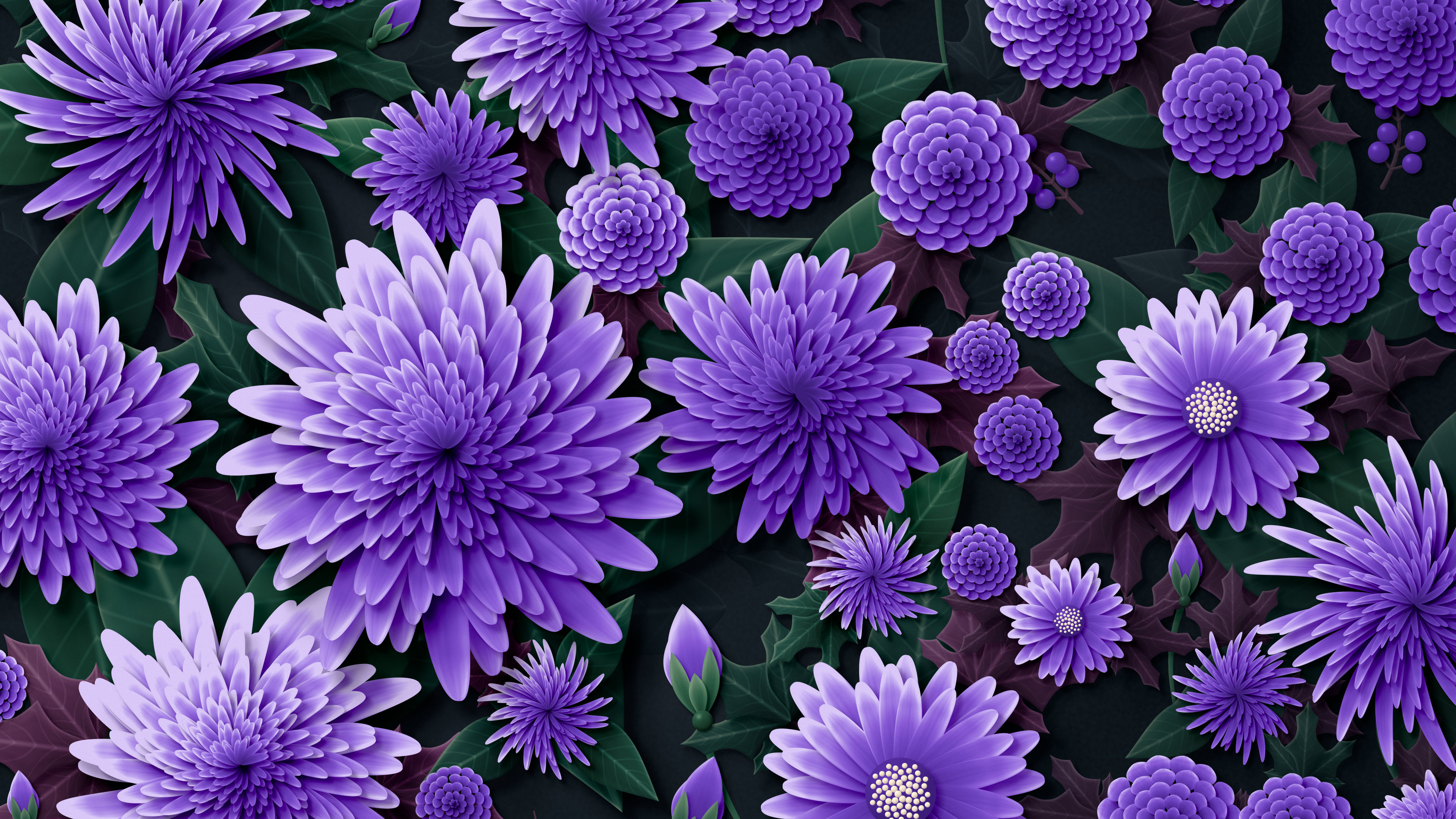 Purple Paper Chrysanthemums desktop wallpaper in 4K