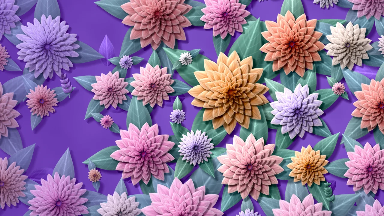 Purple Paper Dahlia Pattern desktop wallpaper in 4K