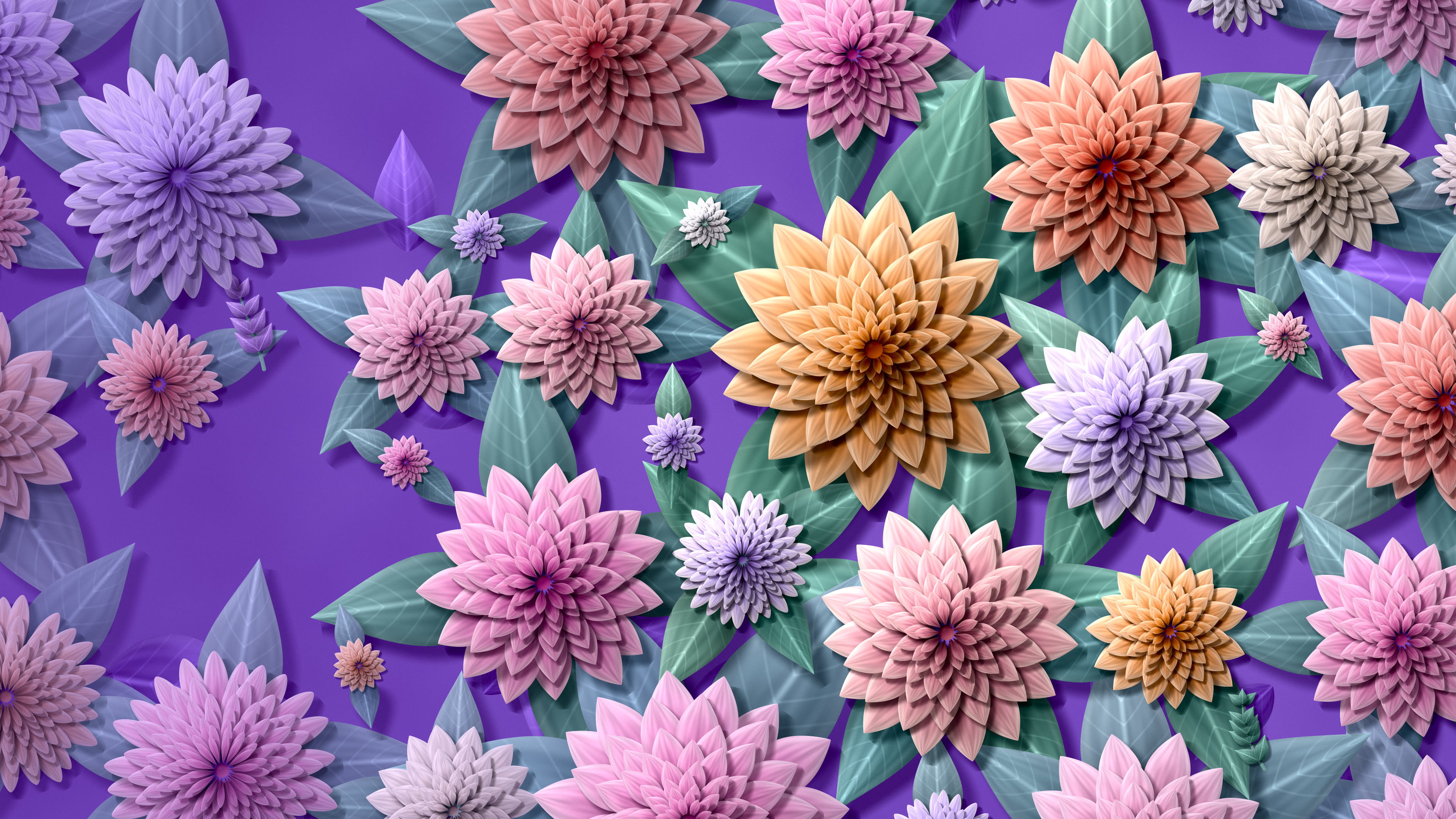 Purple Paper Dahlia Pattern desktop wallpaper in 4K