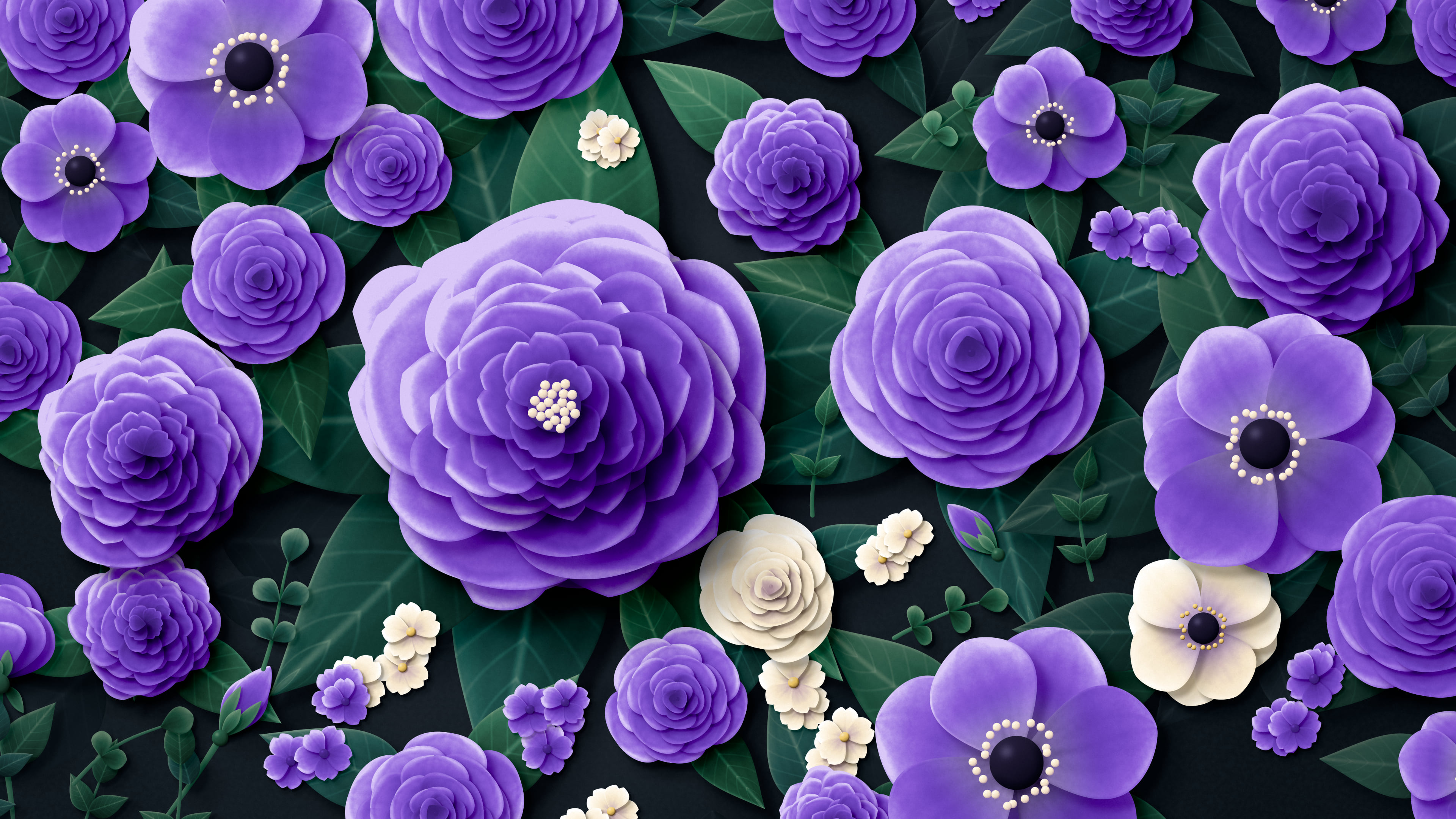 Purple Paper Flower Garden desktop wallpaper in 4K
