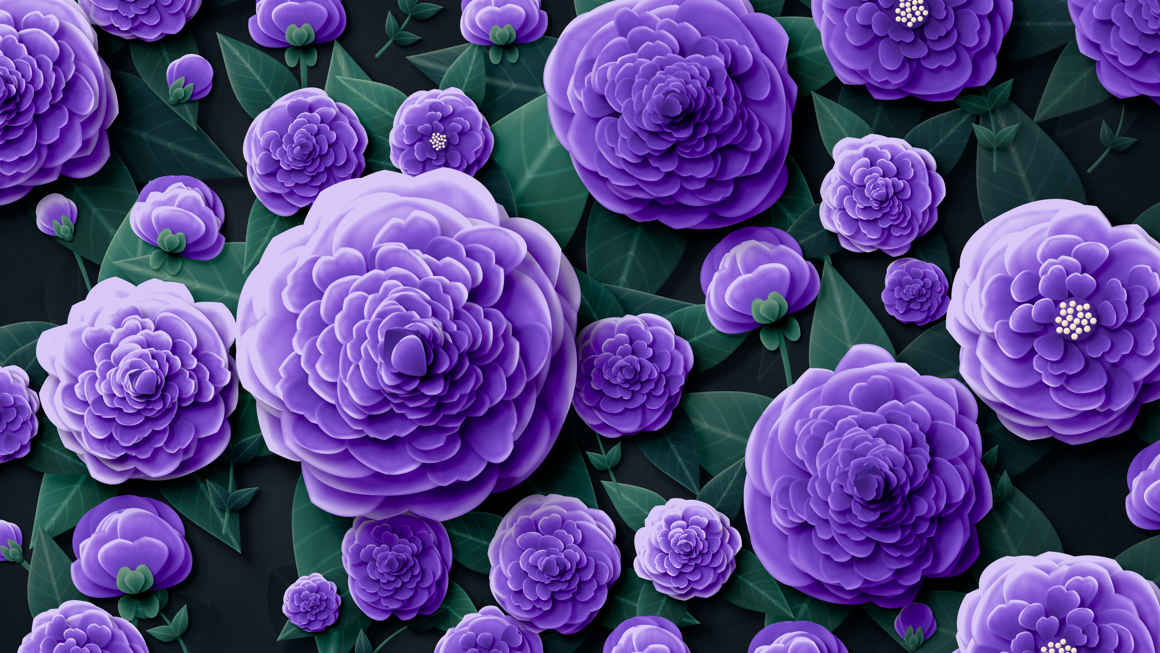 Purple Paper Peonies desktop wallpaper in 4K