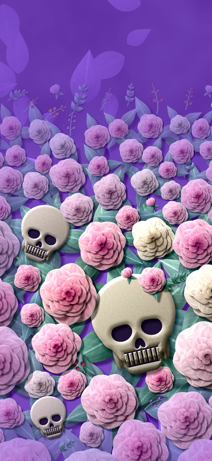 Purple Paper Skulls and Roses wallpaper for iPhone and Android