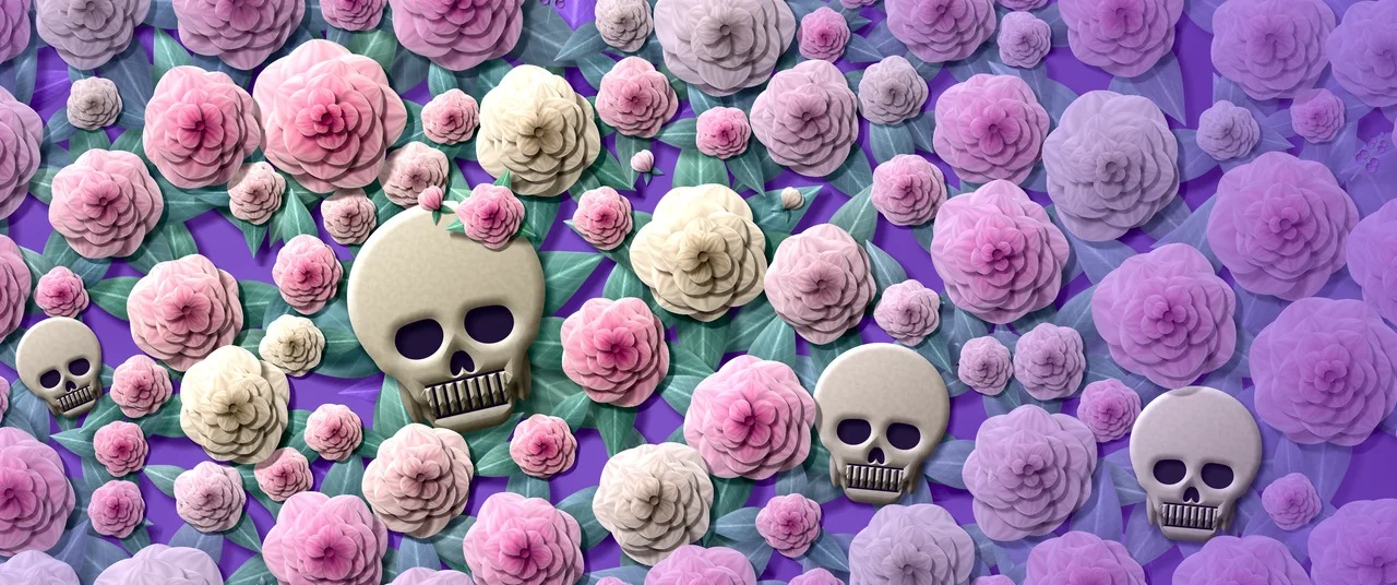 Purple Paper Skulls and Roses ultrawide wallpaper, 3440 × 1440
