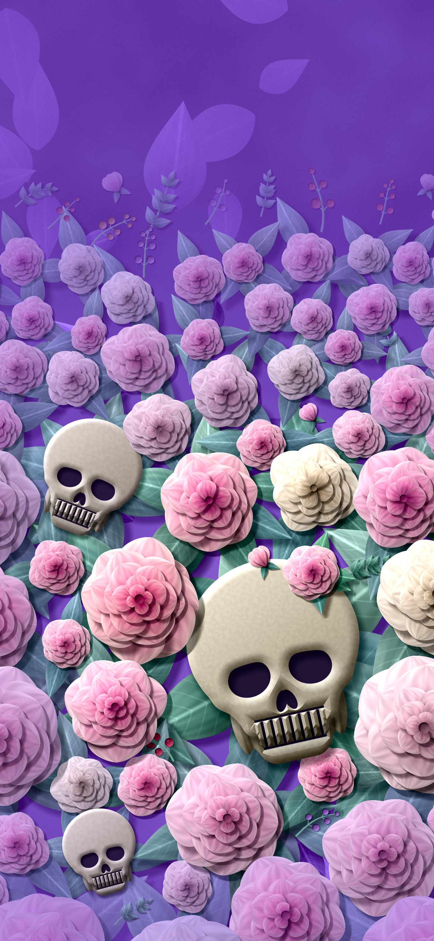 Purple Paper Skulls and Roses wallpaper for iPhone and Android
