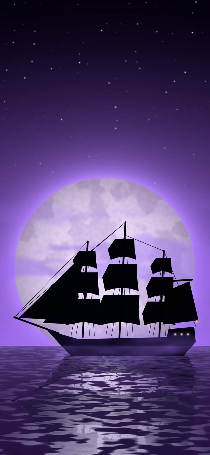 Purple Pirate Ship and Full Moon wallpaper for iPhone and Android