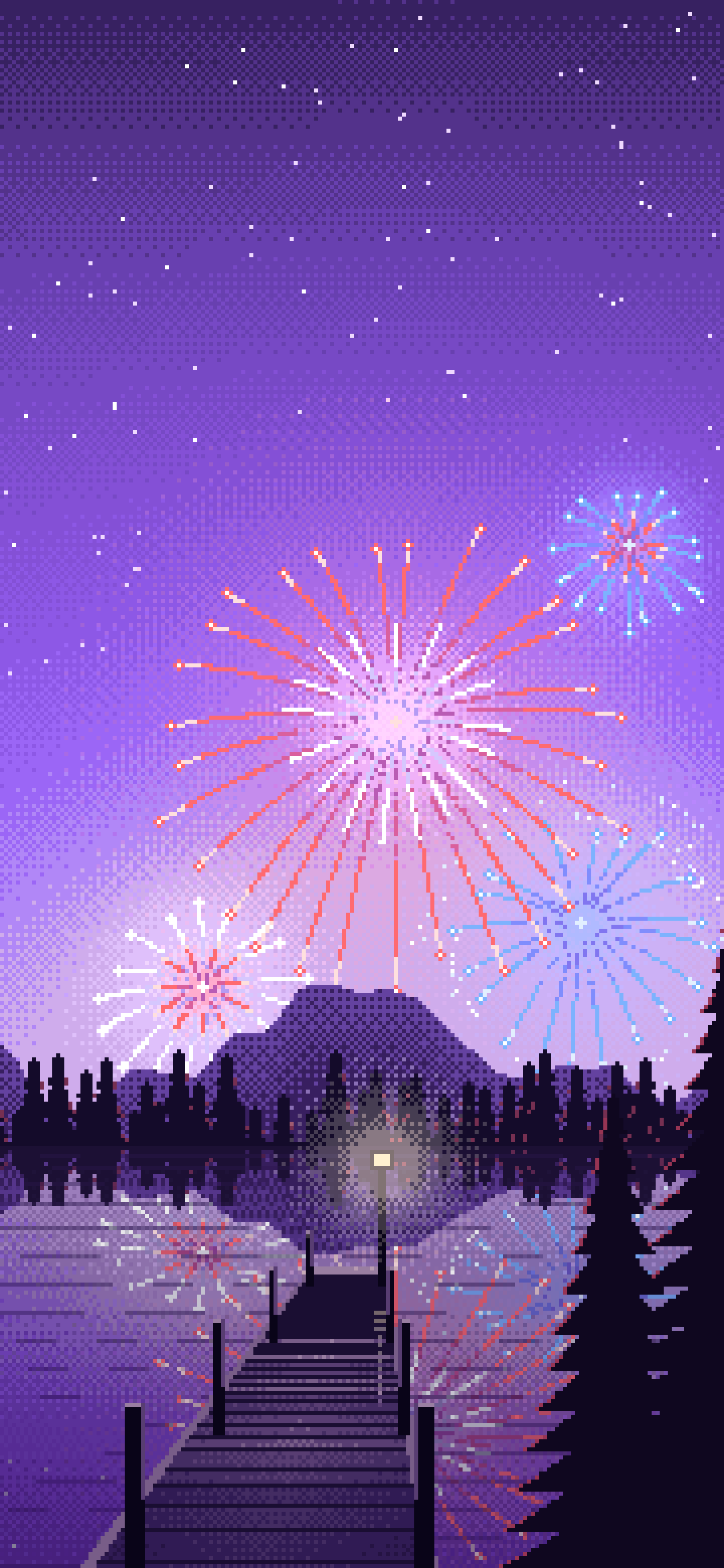 Purple Pixel Art 4th of July Fireworks wallpaper for iPhone and Android