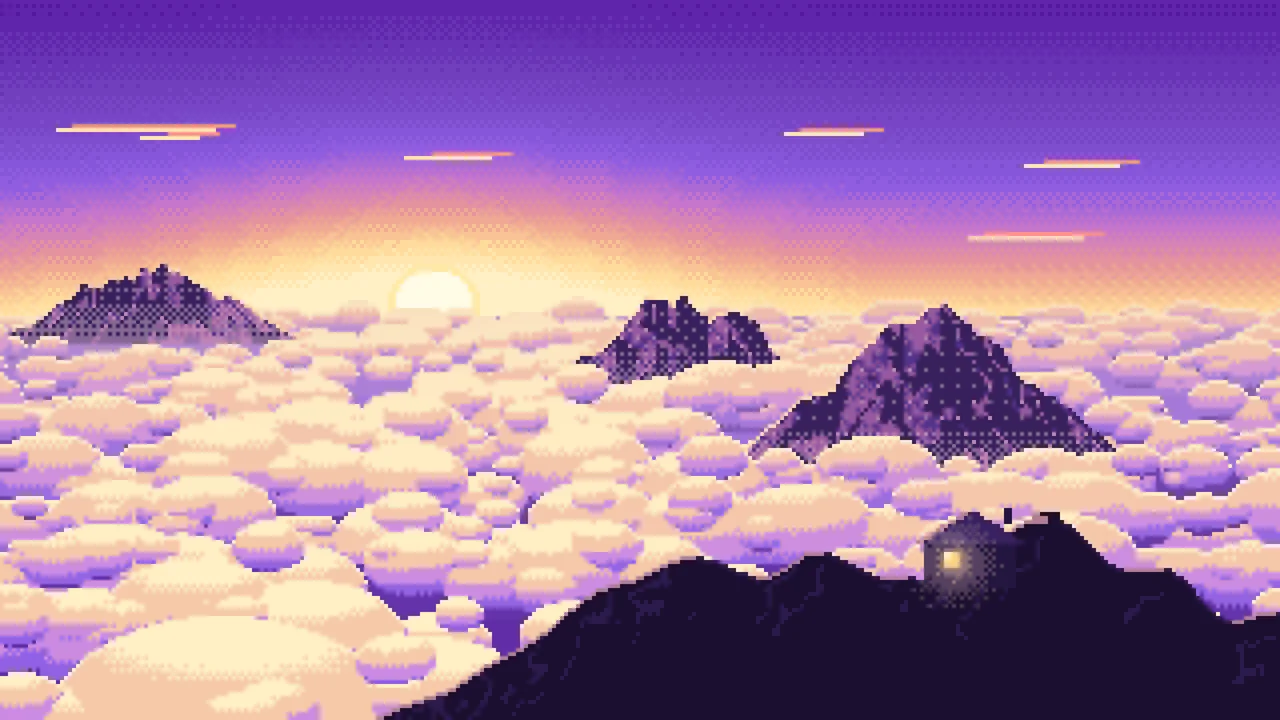 Purple Pixel Art Above the Clouds at Sunrise desktop wallpaper in 4K