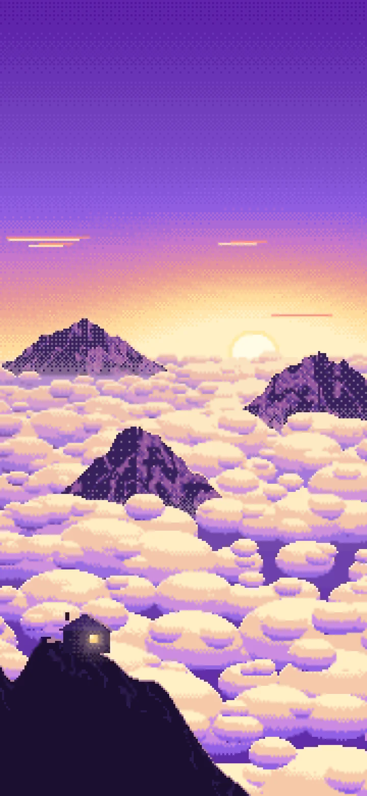 Purple Pixel Art Above the Clouds at Sunrise wallpaper for iPhone and Android