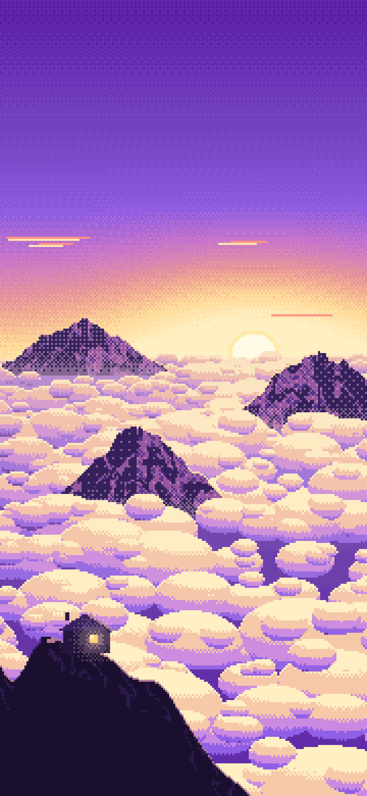 Purple Pixel Art Above the Clouds at Sunrise wallpaper for iPhone and Android