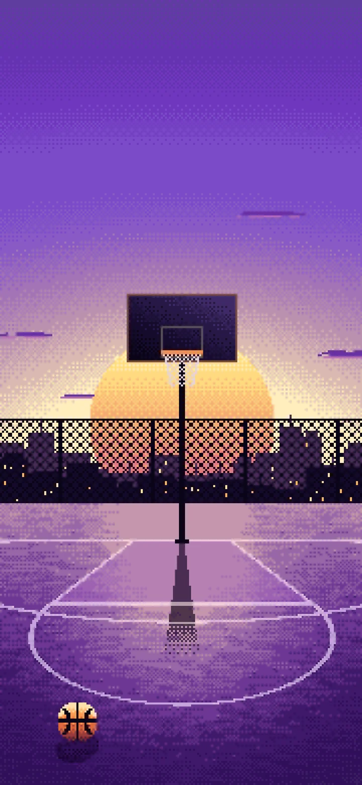 Purple Pixel Art Basketball Court at Sunset wallpaper for iPhone and Android