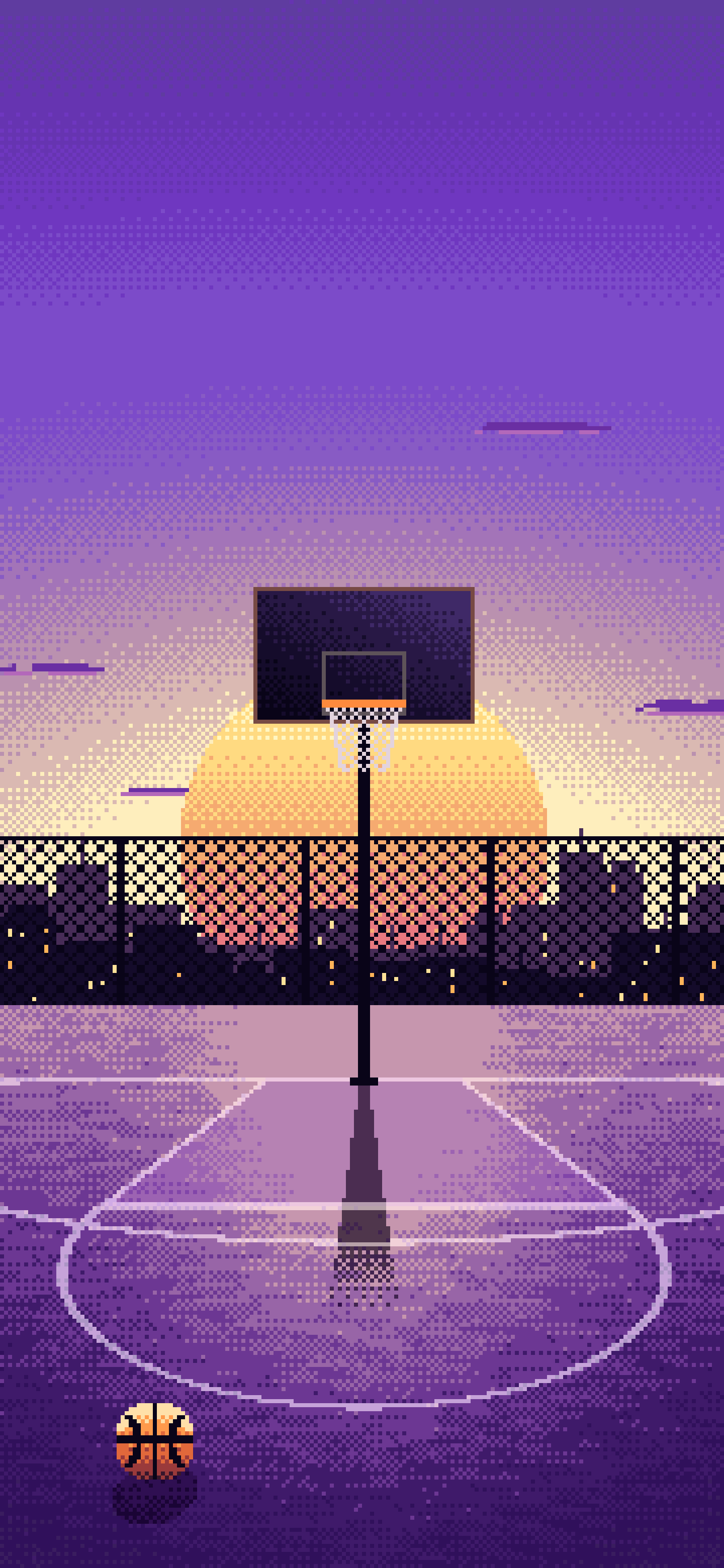 Purple Pixel Art Basketball Court at Sunset wallpaper for iPhone and Android