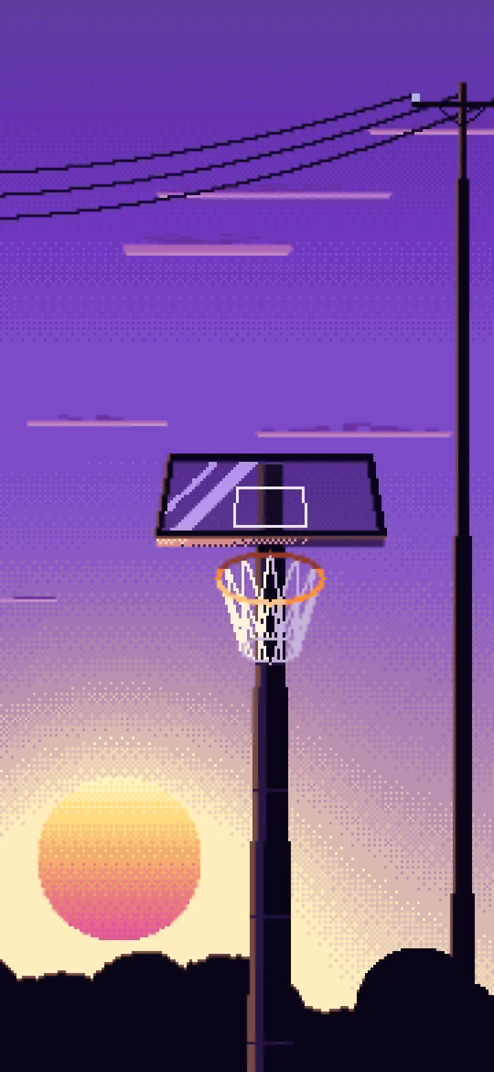 Purple Pixel Art Basketball Hoop at Sunset wallpaper for iPhone and Android