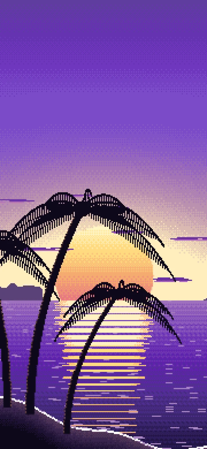 Purple Pixel Art Beach Sunset wallpaper for iPhone and Android