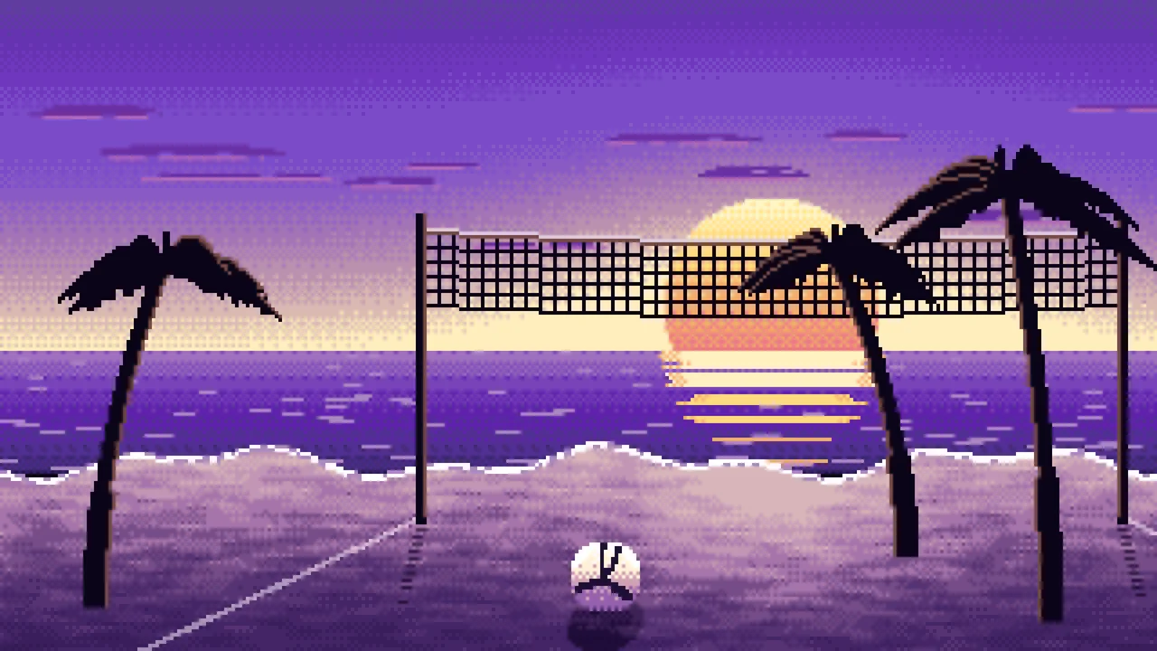 Purple Pixel Art Beach Volleyball desktop wallpaper in 4K