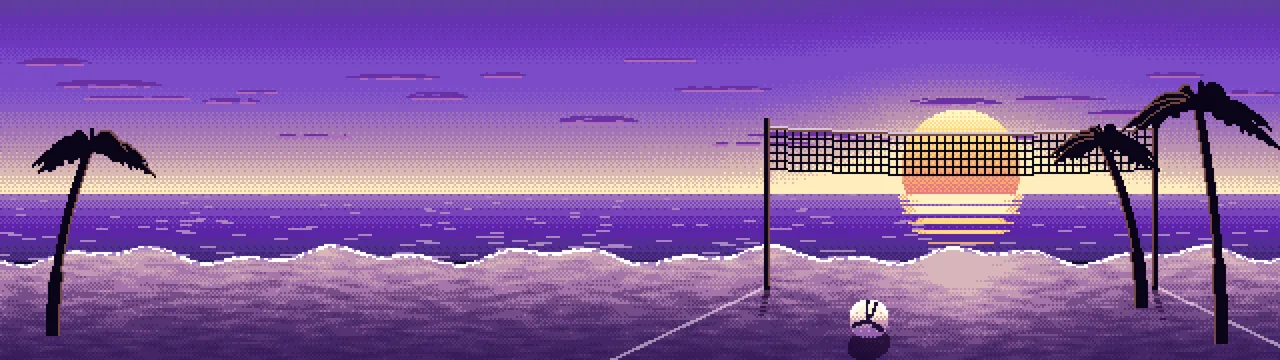 Purple Pixel Art Beach Volleyball dual monitor wallpaper, 7680 × 2160