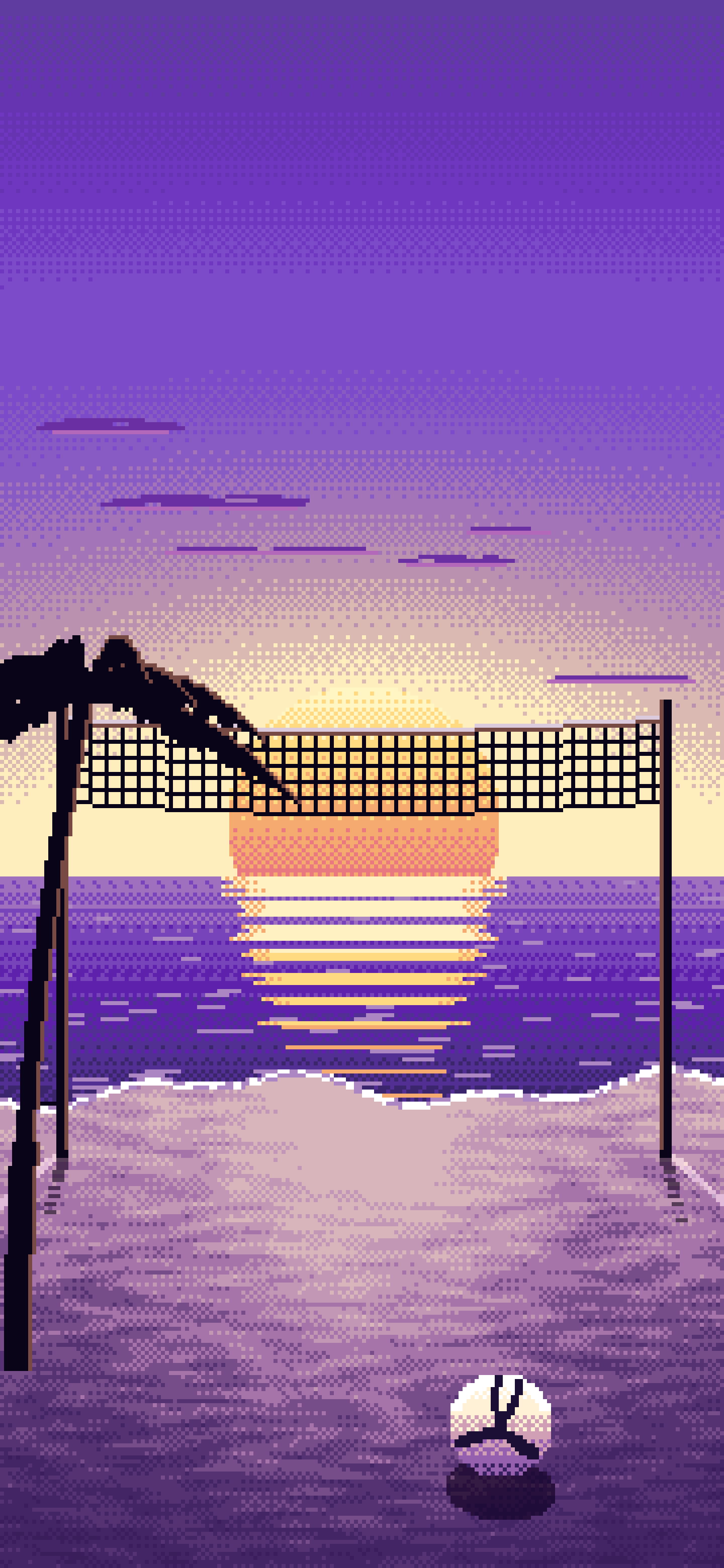 Purple Pixel Art Beach Volleyball wallpaper for iPhone and Android
