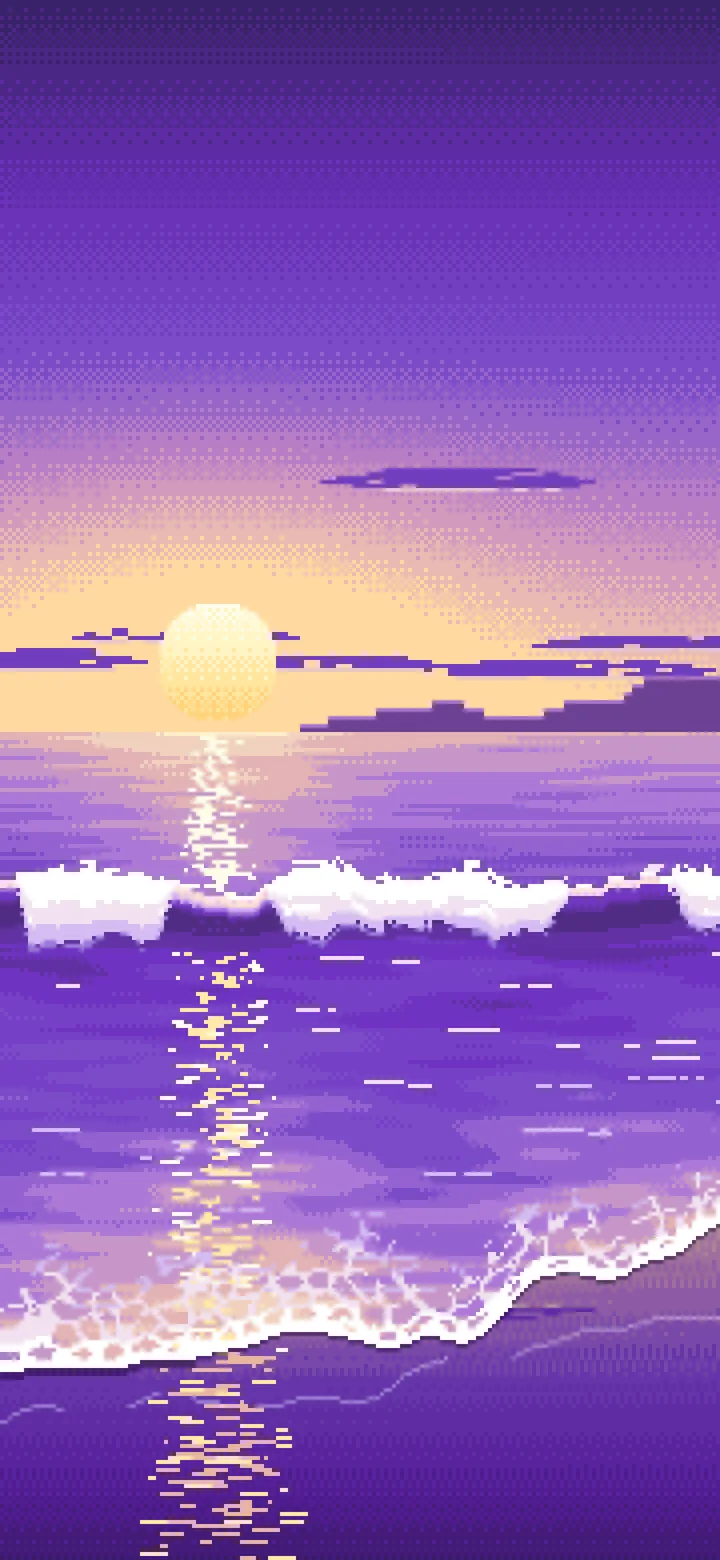 Purple Pixel Art Beach Waves at Sunset wallpaper for iPhone and Android