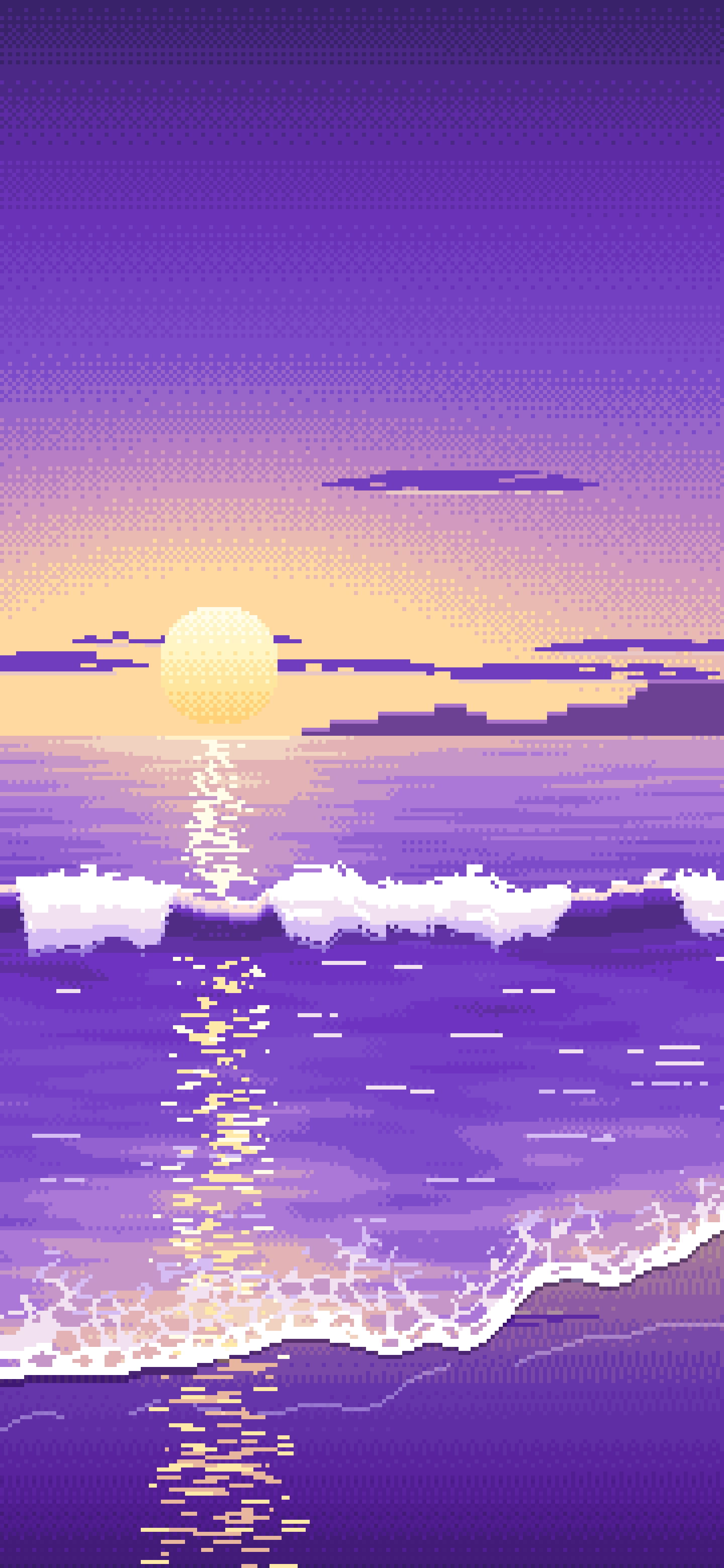 Purple Pixel Art Beach Waves at Sunset wallpaper for iPhone and Android