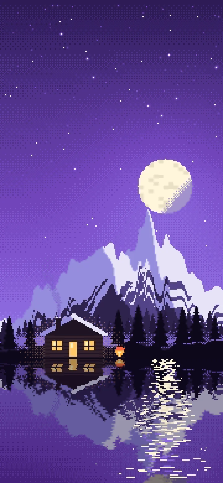 Purple Pixel Art Cabin wallpaper for iPhone and Android