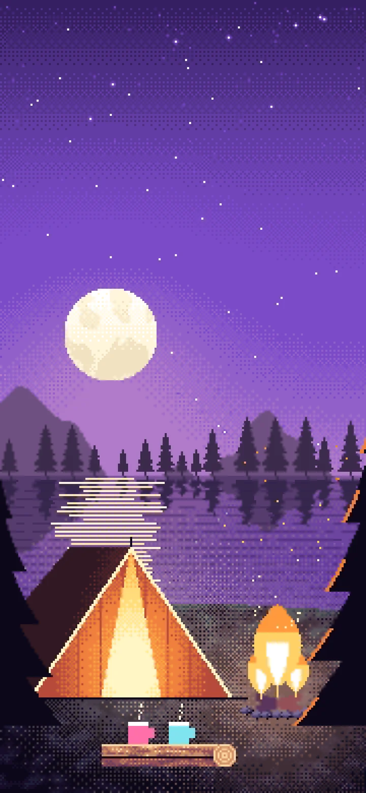 Purple Pixel Art Campfire wallpaper for iPhone and Android