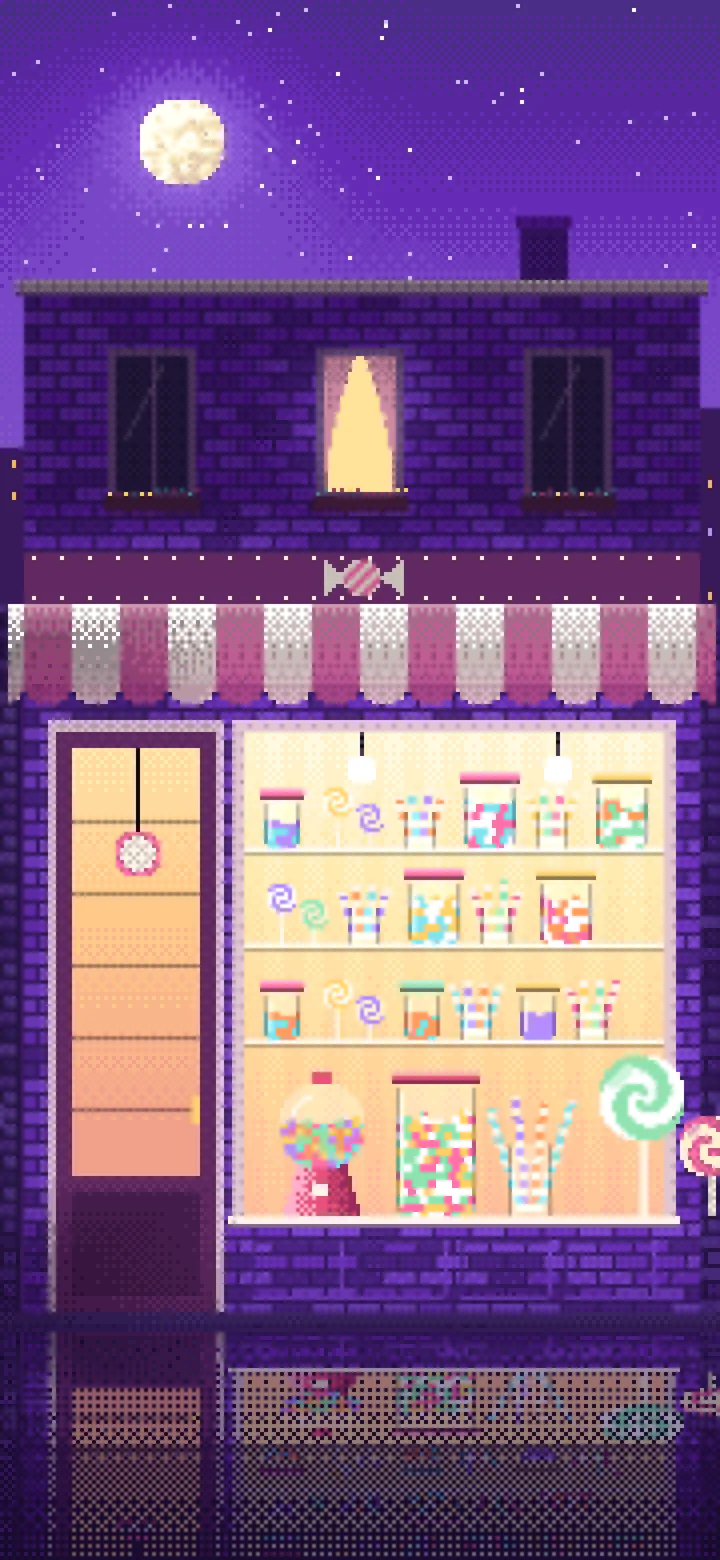 Purple Pixel Art Candy Shop wallpaper for iPhone and Android