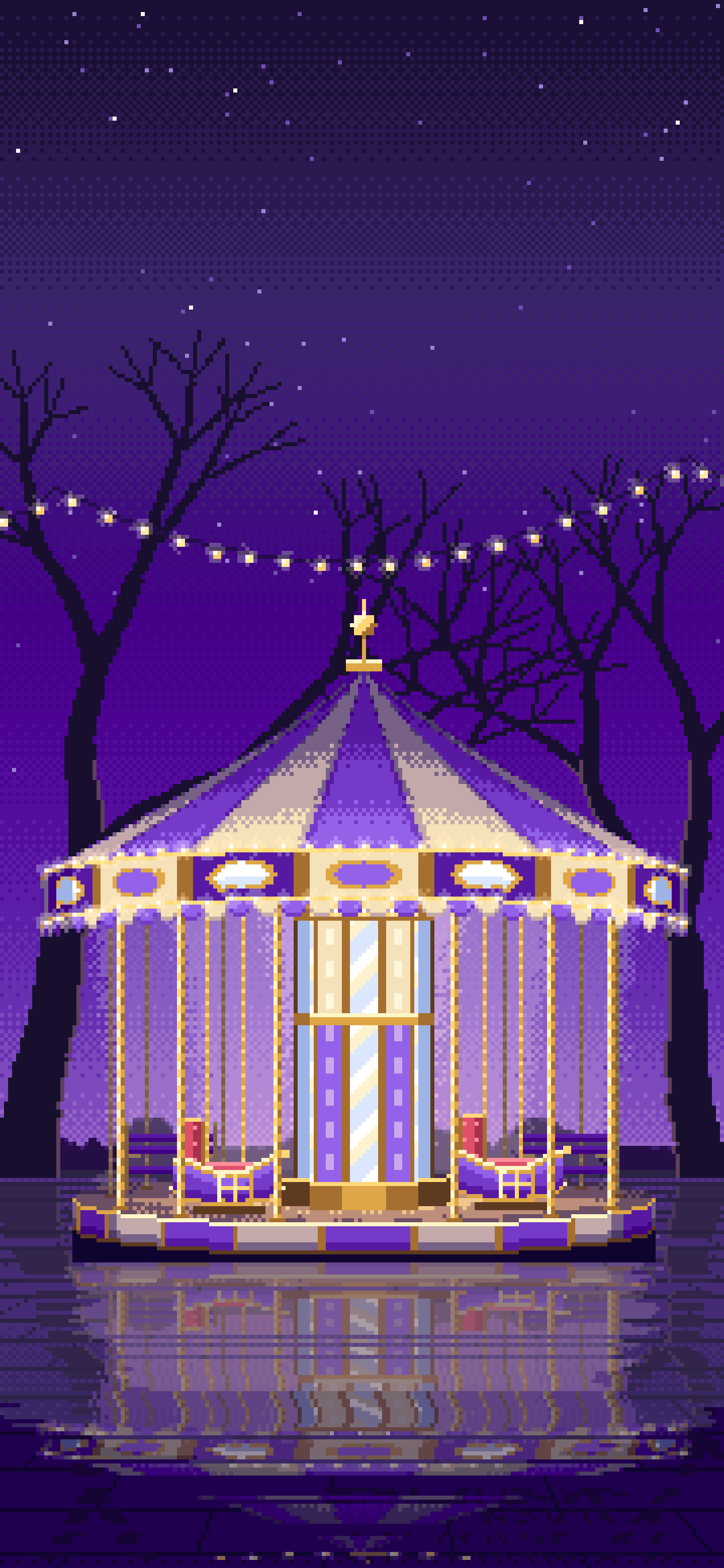 Purple Pixel Art Carousel at Night wallpaper for iPhone and Android