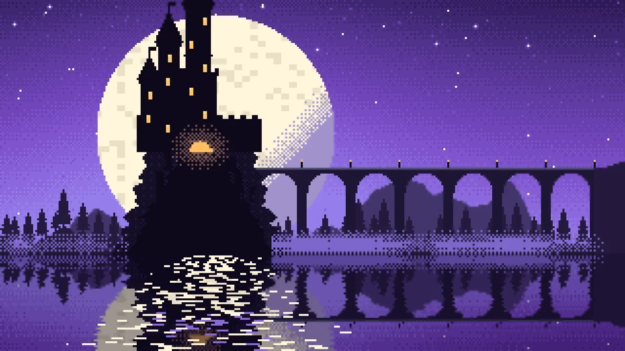Purple Pixel Art Castle desktop wallpaper in 4K