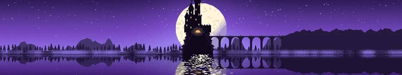 Purple Pixel Art Castle triple monitor wallpaper, 7680 × 1440