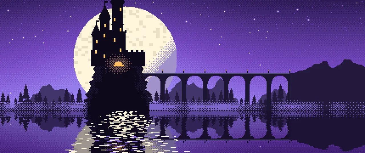 Purple Pixel Art Castle ultrawide wallpaper, 3440 × 1440