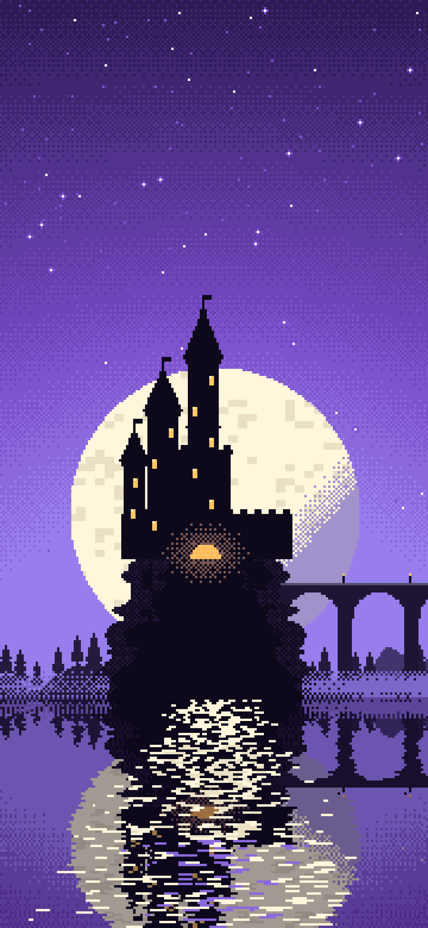 Purple Pixel Art Castle wallpaper for iPhone and Android