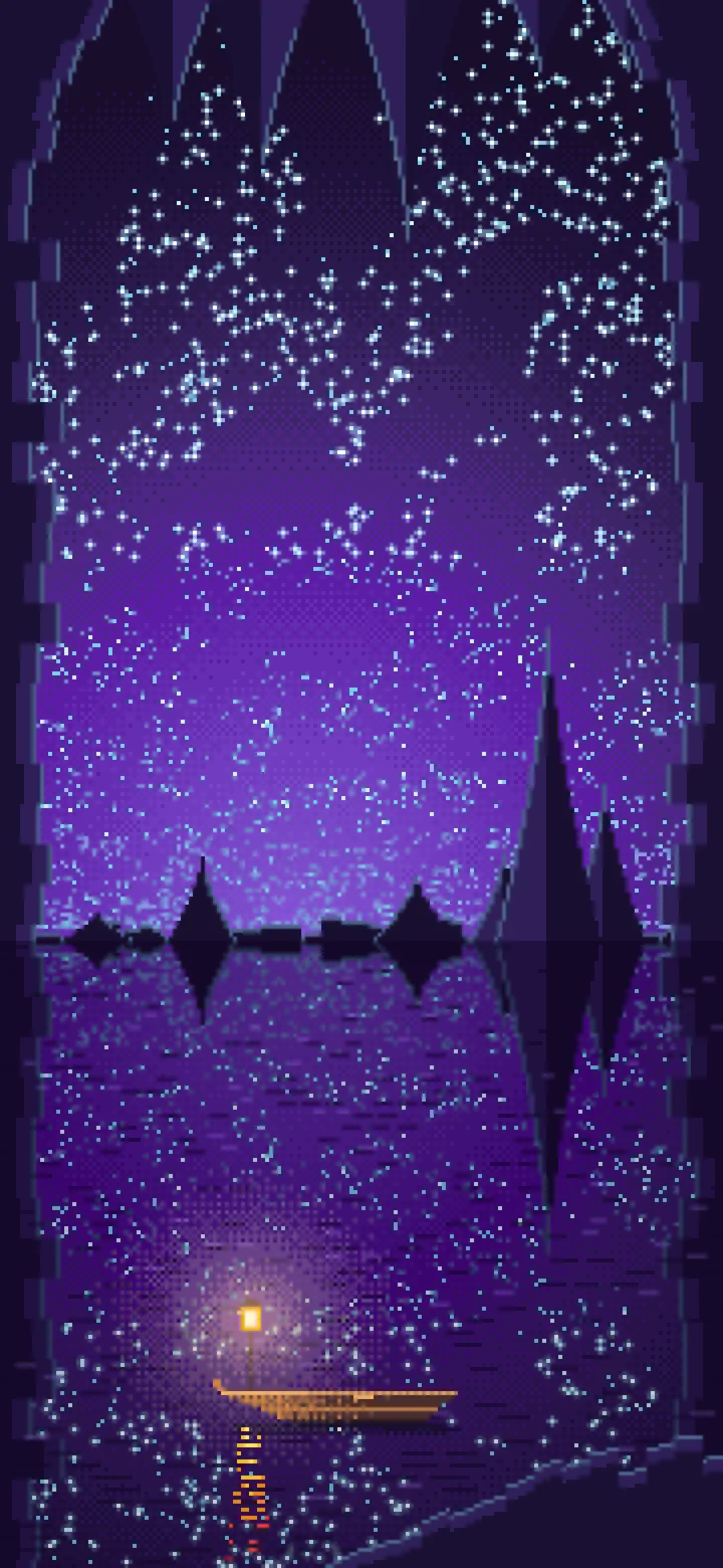 Purple Pixel Art Cave Lake wallpaper for iPhone and Android