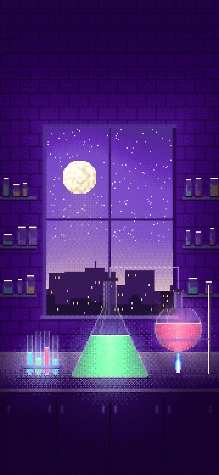 Purple Pixel Art Chemistry Lab wallpaper for iPhone and Android