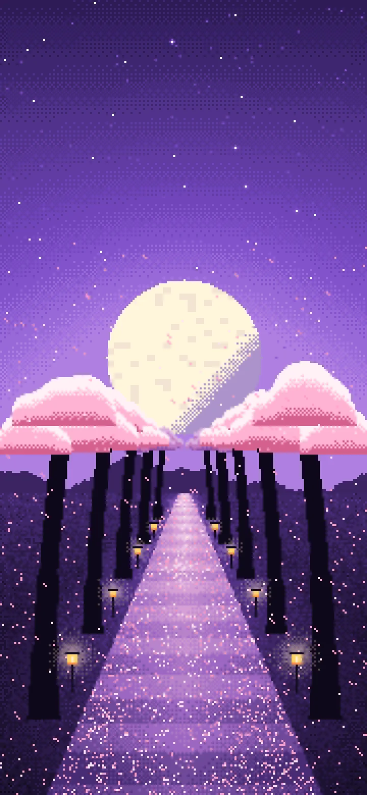 Purple Pixel Art Cherry Blossom Path wallpaper for iPhone and Android