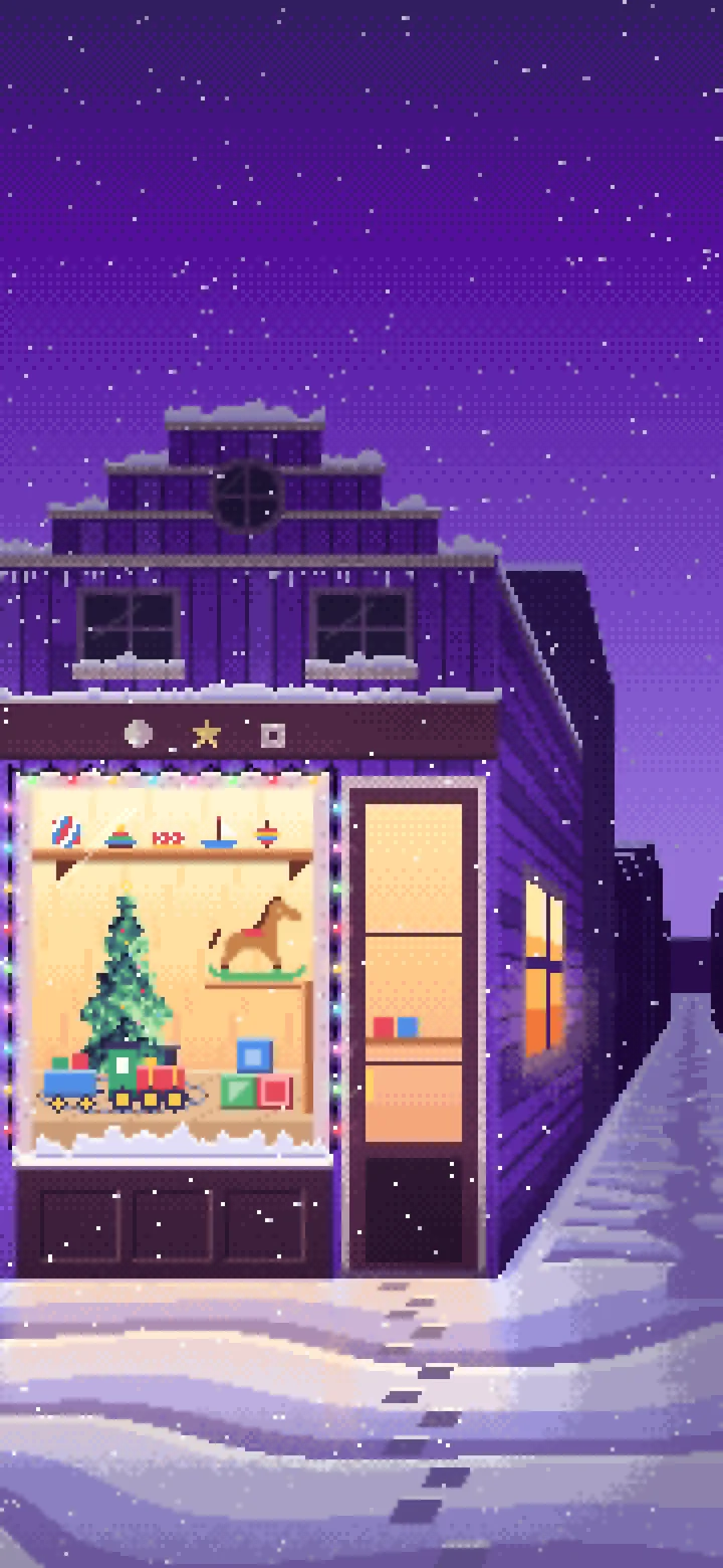 Purple Pixel Art Christmas Toy Shop wallpaper for iPhone and Android