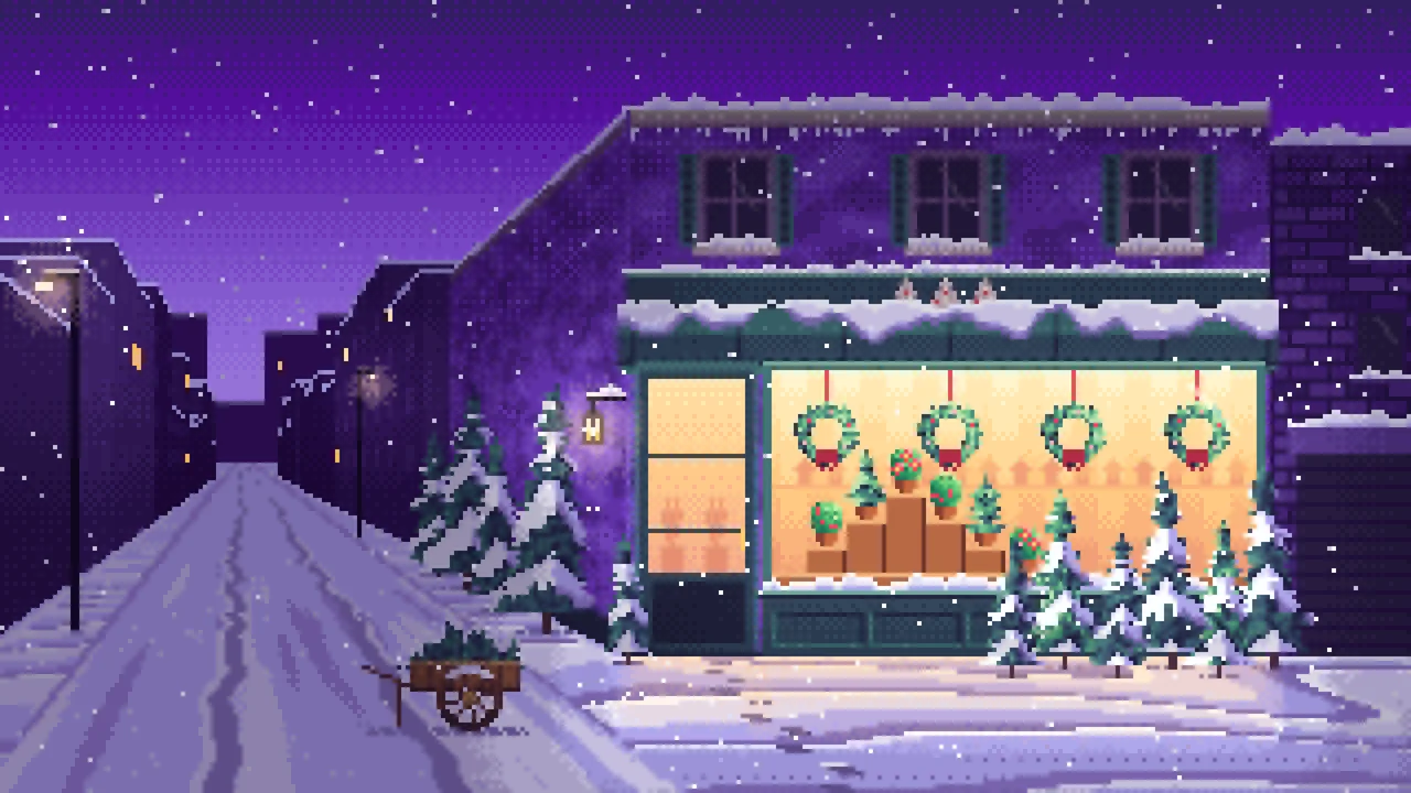 Purple Pixel Art Christmas Tree Shop desktop wallpaper in 4K