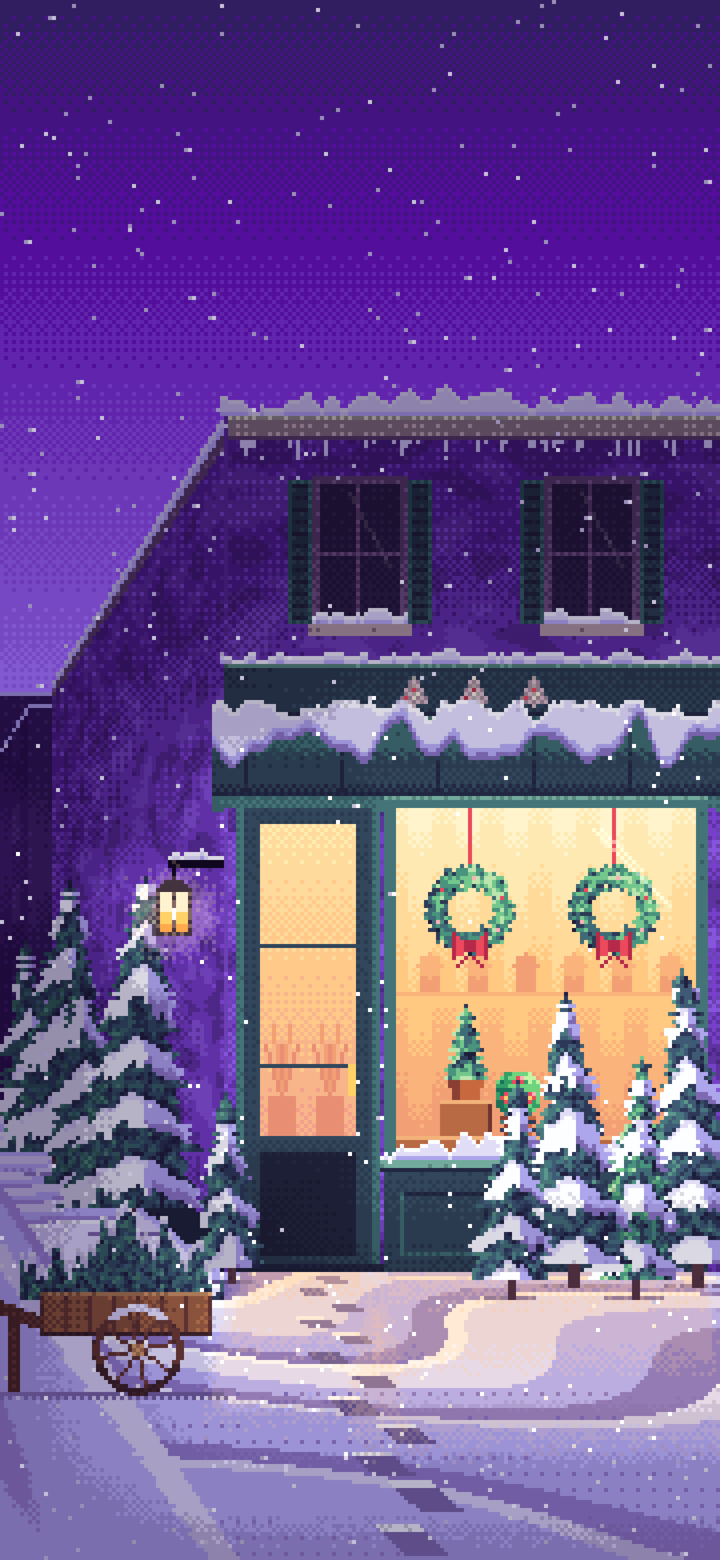 Purple Pixel Art Christmas Tree Shop wallpaper for iPhone and Android